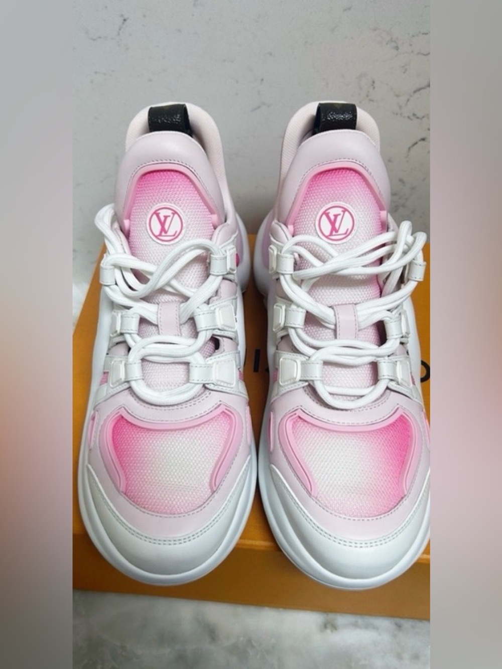 Louis Vuitton Pink and White Archlight-Style Lace-Up Sneakers - Picture 2 of 10